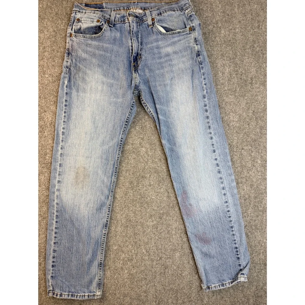 Levis 505 Mens Jeans 32x30 Blue Denim Regular‎ Fit Straight Leg Stained Vintage